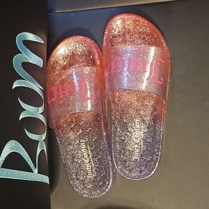 JUICY COUTURE JELLY SLIDES GLITTER PINK PURPLE 7